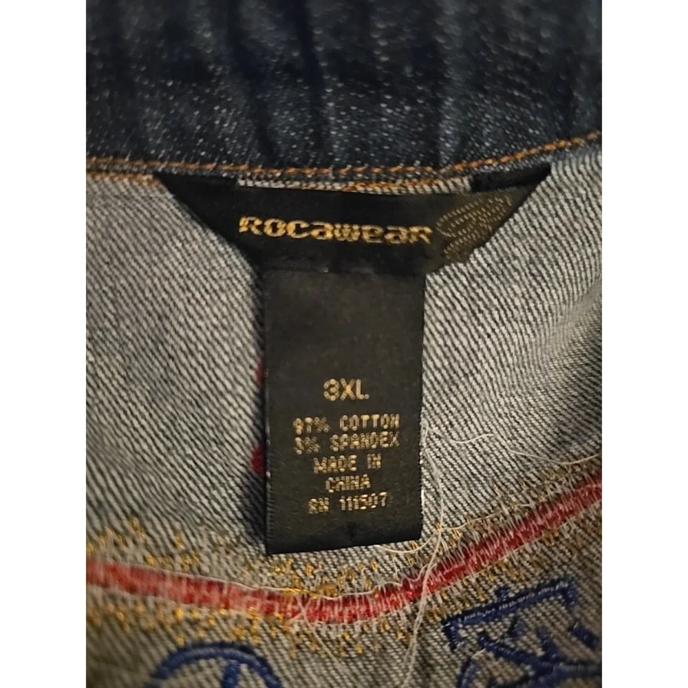 Vintage Y2K‎ Rocawear Denim Jean Jacket Patches Cropped Stretch 90s Womens 3X